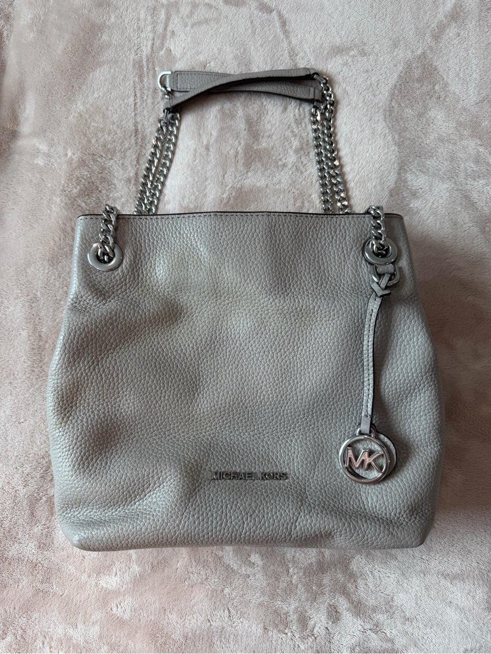 Michael Kors Pebbled Leather Shoulder Tote in Gray with Silver Hardware